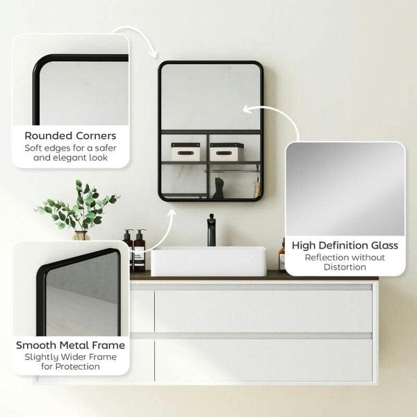 Bobobiy Rectangular Wall Mirror with HD Glass - Black