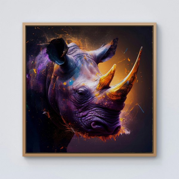 Warren Reed Golden Rhino Face Splash Art Framed Canvas