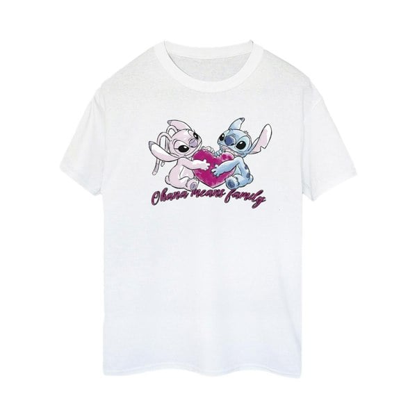 Disney Womens/Ladies Lilo And Stitch Ohana Heart With Angel Cotton Boyfriend T-Shirt - White
