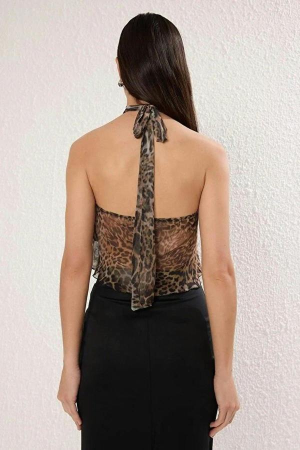 WOVCOR Tie-Up Knitted Tulle Party Blouse