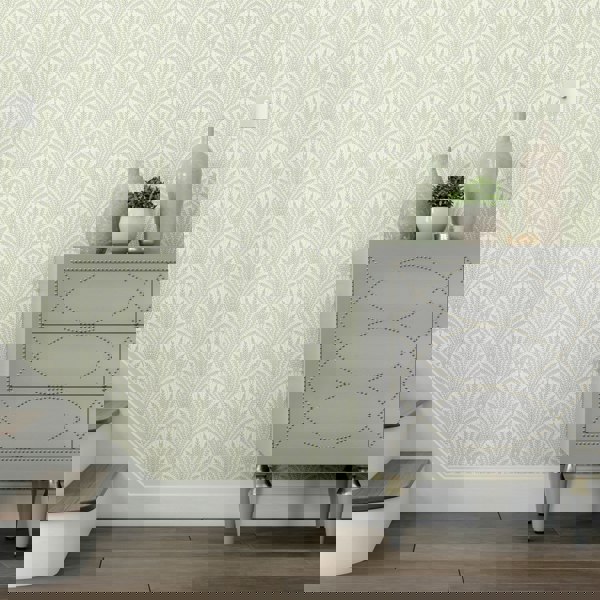 Hoopla Walls Leaf Fan - Sage Green 10m Wallpaper