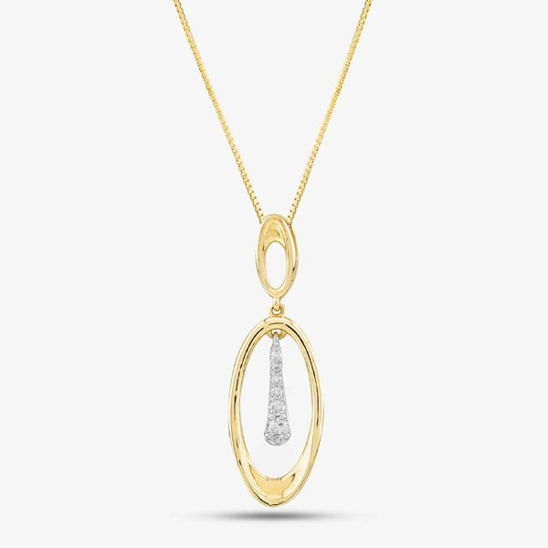 T. H. Baker 9ct Yellow Gold Diamond Oval Dropper Necklace P4537YW/10C-10