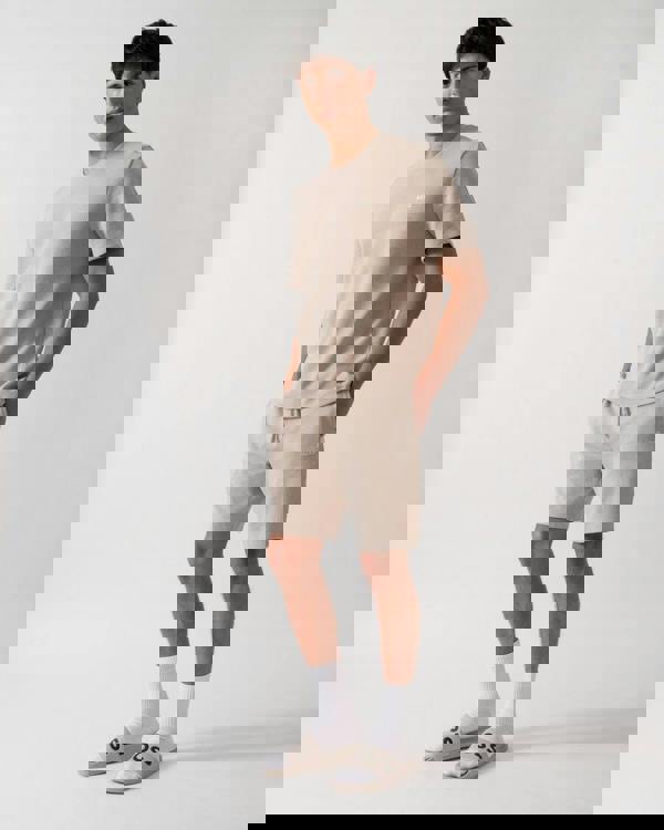 BOSS Orange Waffle Mens Cotton Blend Waffle Structure Pyjama Shorts with Embroidered Logo - Light Beige 275 - CHO - Designer Mens Pyjamas