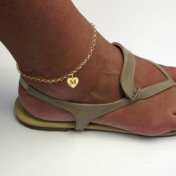 Christopher James of London 9ct Yellow Gold Plated Belcher Anklet With Initial Heart Charm&nbsp;
