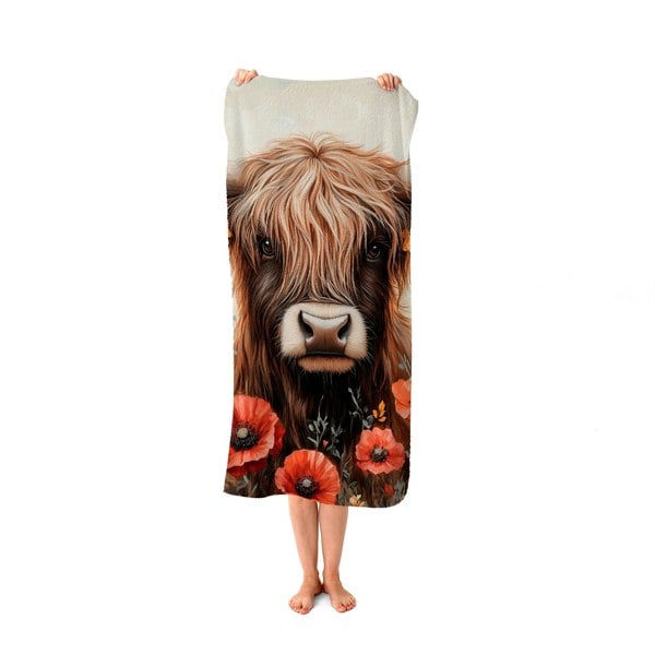 Warren Reed Highland Cow And Summer Flowers Beach Towel