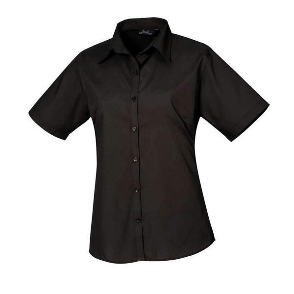 Premier Womens/Ladies Poplin Short-Sleeved Blouse - Black