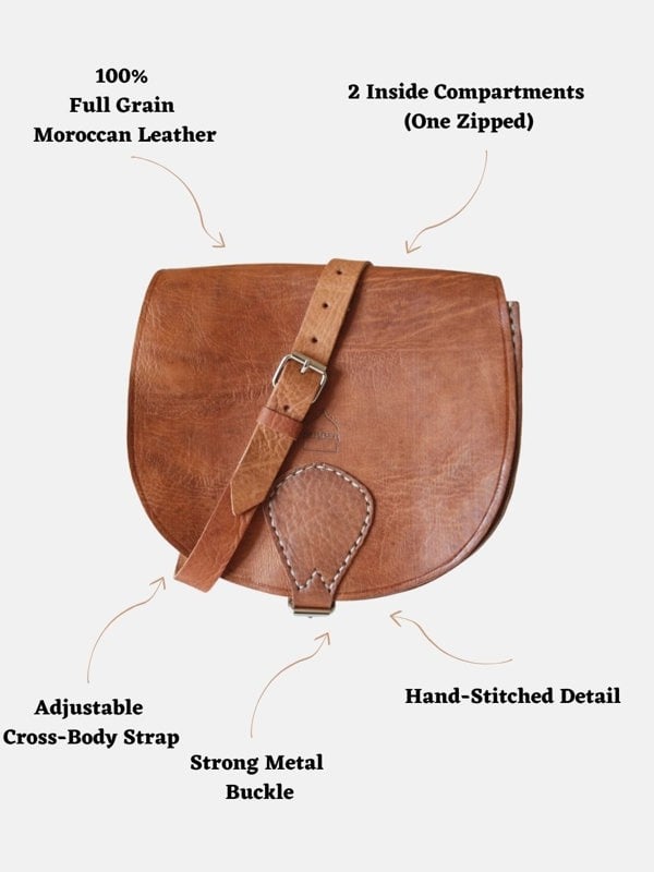 Berber Leather The Temara Large Saddle Bag in Tan