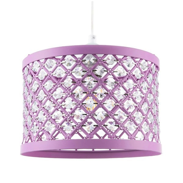 Modern Ornate Lavender Lilac Pendant Shade with Clear Acrylic Beads Image 1
