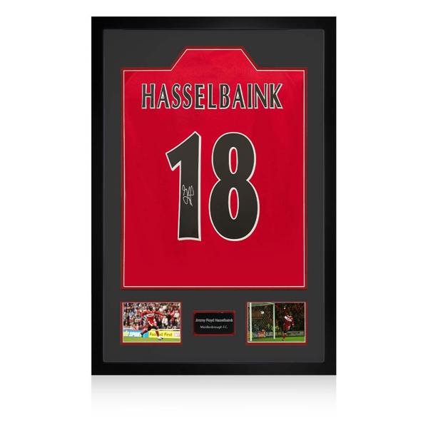 Jimmy Floyd Hasselbaink Signed Middlesbrough Shirt Premium Frame