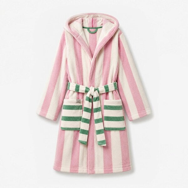 Joules G49621 Pink/Cream Stripe Stripe Bath Robe   in  Pink