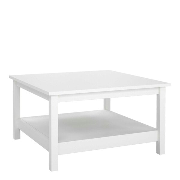 Wyld Haus Gossmere White Wooden Square Coffee Table Bottom Shelf