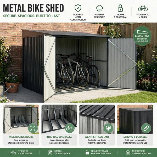 Nicoman Metal Bicycle Storage Shed for Up to 4 Bikes