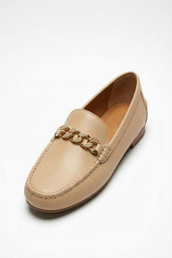 Olivia Womens Rhinestone Chain Loafers - Beige