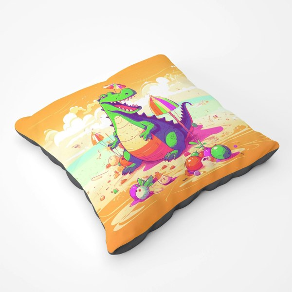 Warren Reed Crocodile On A Beach Holiday Floor Cushion