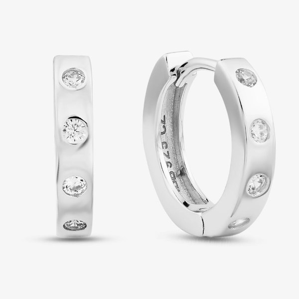 T. H. Baker Sterling Silver Rhodium Plated 8 Stone Cubic Zirconia Hoop Creole Earrings 8.58.0001