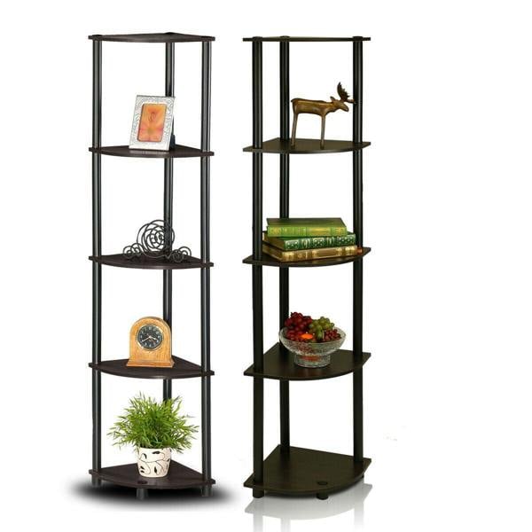 WALPLUS Turn-N-Tube 5-Tier Corner Multipurpose Display Shelves, Espresso/Black, Set of 2 designed to complement modern interiors