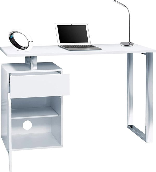 Centurion Supports CALISTA Gloss White with Brushed Steel Legs 3-Drawer Contemporary Home Office Computer Desk