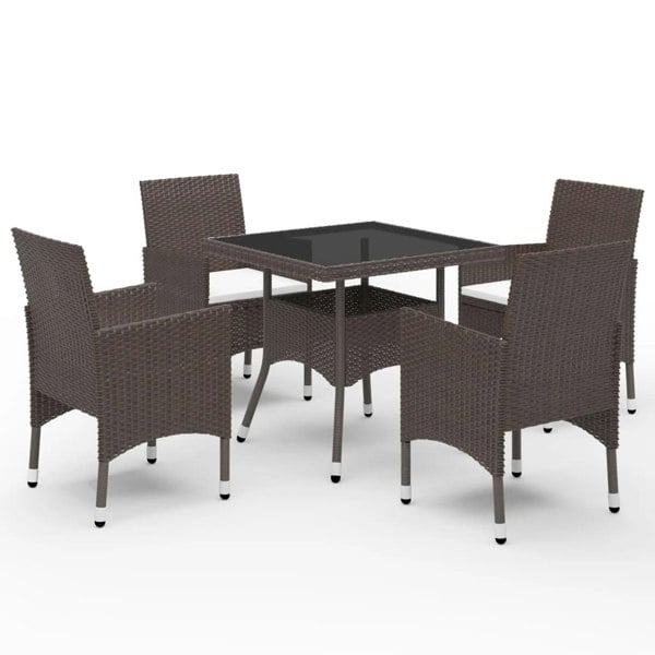 Berkfield 5 Piece Garden Dining Set Poly Rattan and Tempered Glass Brown