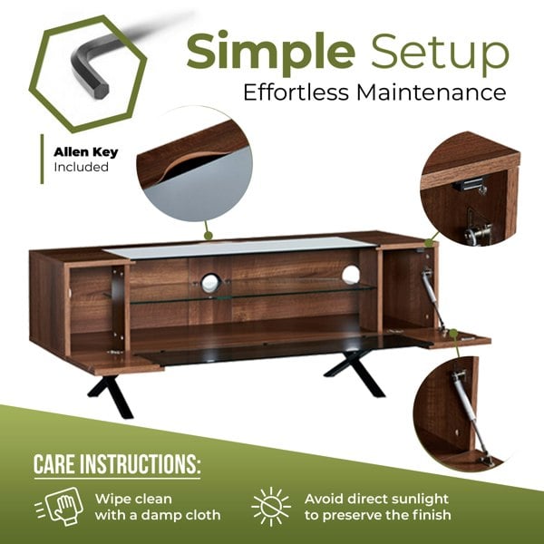 Centurion Supports ADONIS Walnut with Black Contrast Beam-Thru Remote Friendly Door 26"-55” Flat Screen TV Cabinet