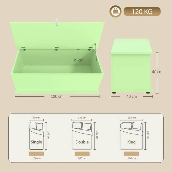 114L Large Storage Chest, Green Bench Trunk with Safety Hinge for Bedroom, Living Room & Entryway