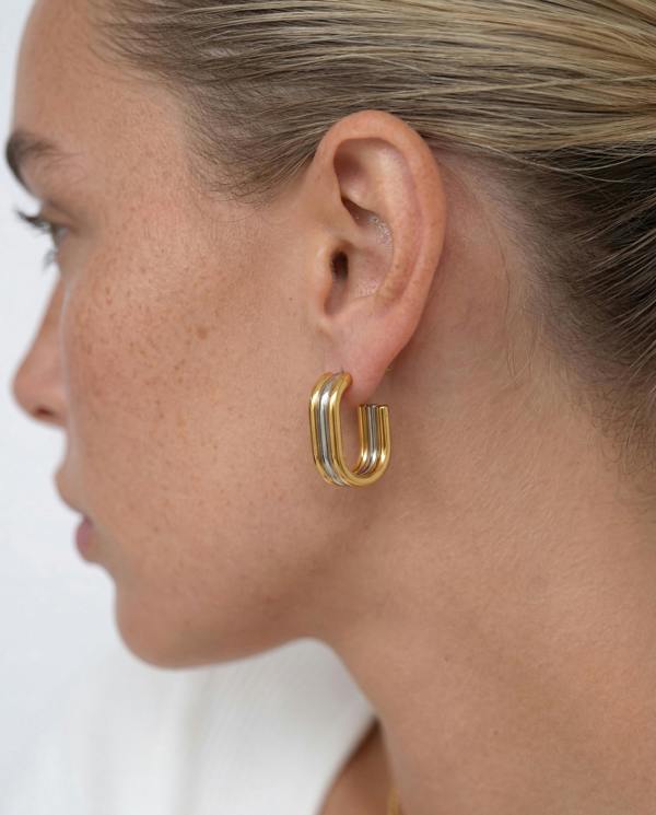 Elk & Bloom Chunky Two-Tone Gold Ringed Hoops