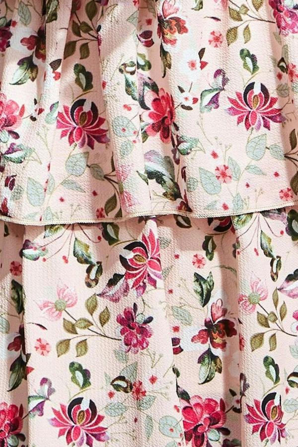 Layered Dipped Hem Floral Maxi - Beige DR3506