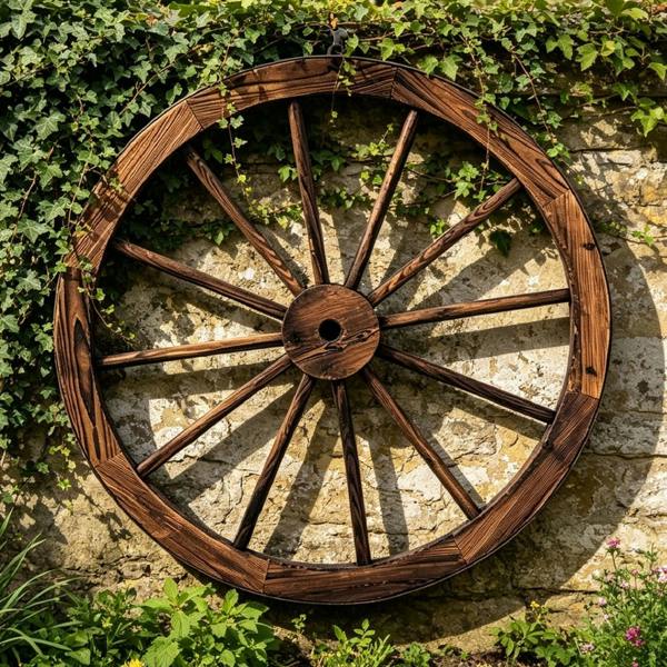 Gr8 Garden Set of 2 Rustic Wooden Garden Cart Wagon Wheels 76cm Wall & Fence Decor