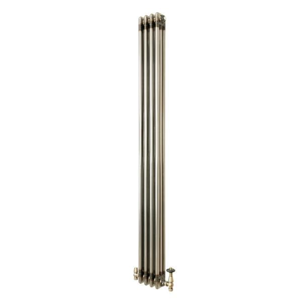 Traditional 3 Column Radiator & Valves – 1800mm x 200mm - Raw Metal