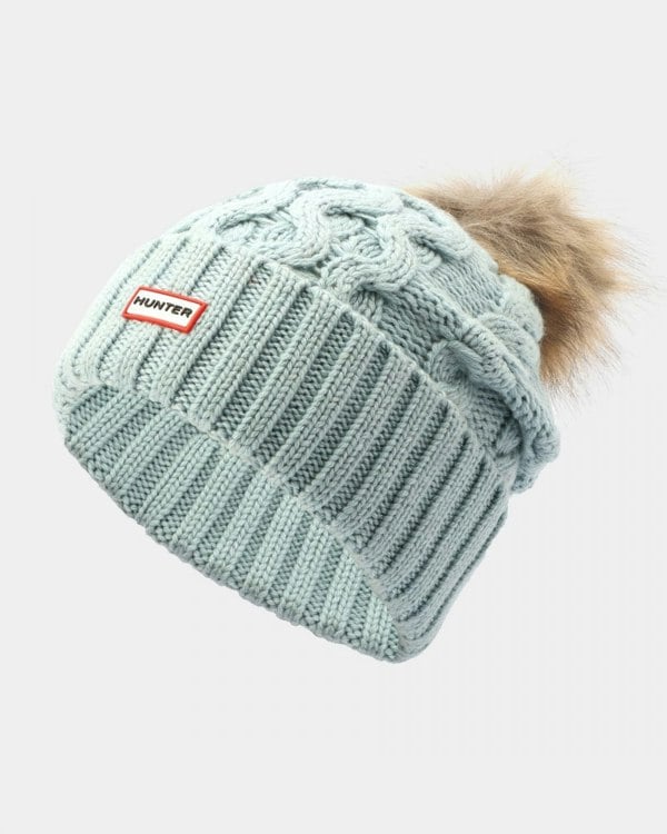 Hunter Unisex Cable Knit Beanie With Pom - Shifting Blue
