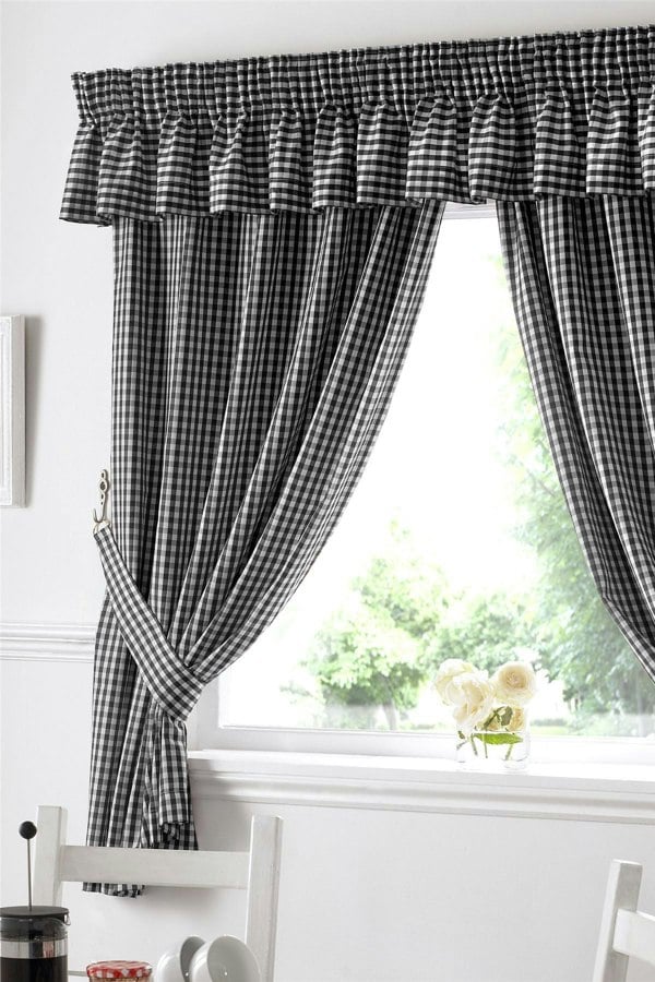 Alan Symonds Gingham Black Checkered Taped Curtains With Tie Backs