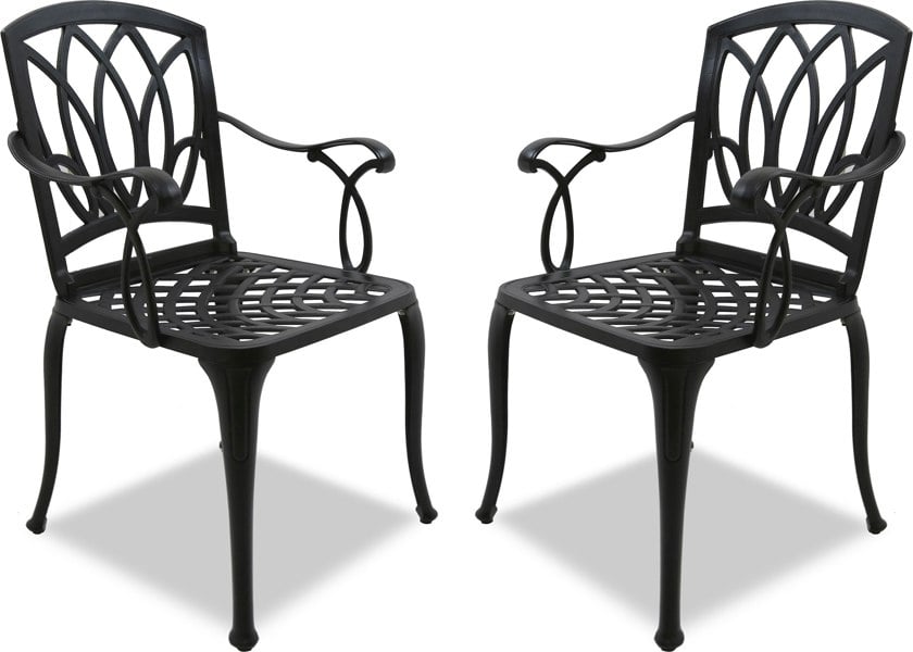 Centurion Supports Positano 2-Large Garden and Patio Bistro Chairs with Armrests in Cast Aluminium Black