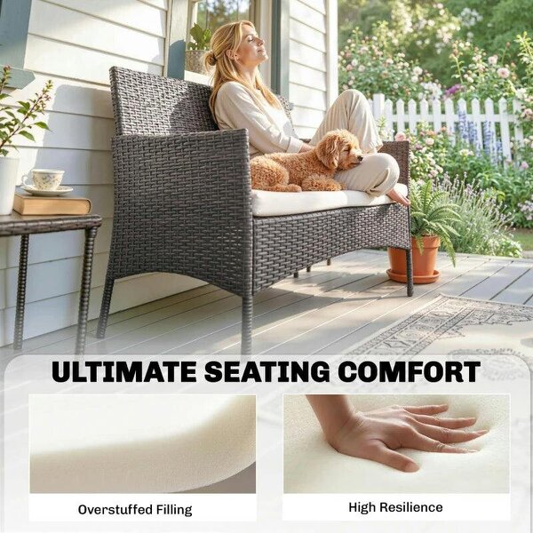 Outdoor Seat Cushion Pads for Rattan Furniture, 3 PCs Garden Furniture Cushions, Cream White