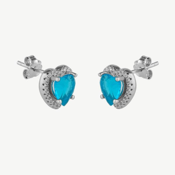 Spero London Heart Of Ocean Blue Sterling Silver Stud Earrings