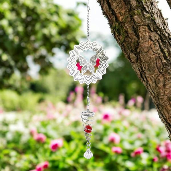 EDH Door Hardware Hummingbird Stainless Steel Hanging Spiral Spinner – 80cm x 15cm | 3D Kinetic Wind Sculpture for Garden, Patio & Home Décor
