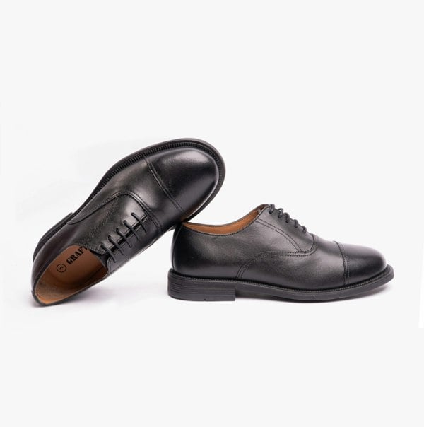 Grafters MORGAN XM620A Unisex Leather Oxford Shoes Black