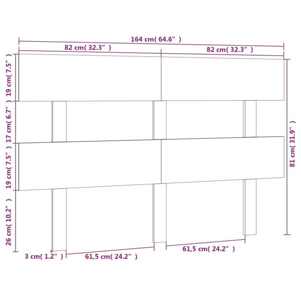 Berkfield Bed Headboard Black 164x3x81 cm Solid Wood Pine