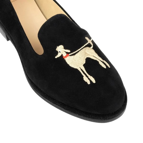 Embassy London Fetch - Black - Women's round toe poodle embroidered comfy leather loafer