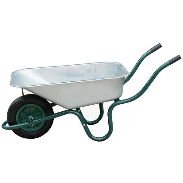 Gr8 Garden Heavy Duty Wheelbarrow 85L Litre Galvanised Steel Outdoor Wheel Barrow Pneumatic
