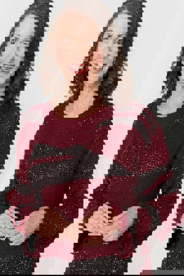 Burgundy | Metallic Sparkly Animal Print Jumper