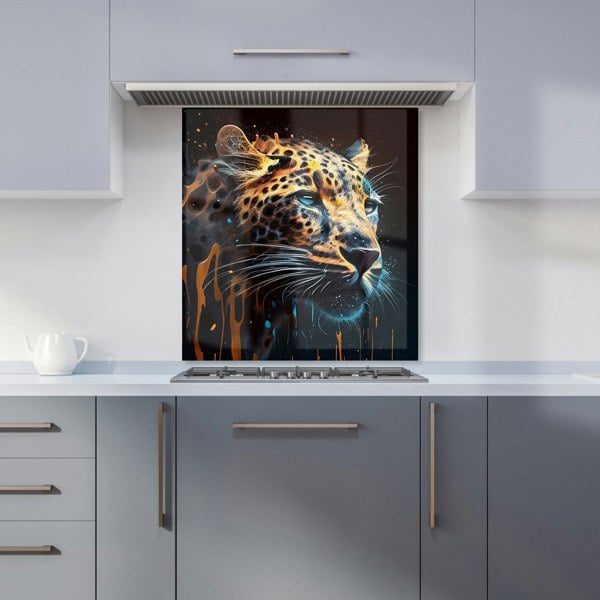 Warren Reed - Designer Leopard Face Splashart, Dark Background Kitchen Splashback