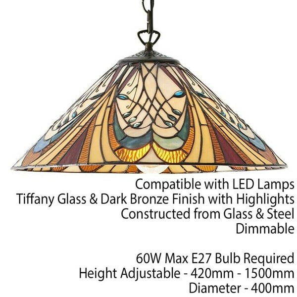 Tiffany Glass Hanging Ceiling Pendant Light Bronze Chain Down Lamp Shade i00121 Loops