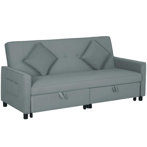 Wyld Haus Senosa Grey Upholstered 3 Seater Convertible Sofa Bed Tufted