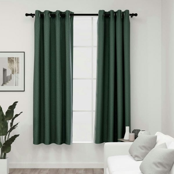 Berkfield Linen-Look Blackout Curtains with Grommets 2pcs Green 140x175cm