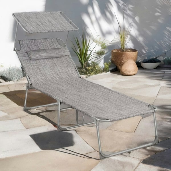 Rafaelo Mobilia Sun Lounger For Garden Folding Deck Chair Greige
