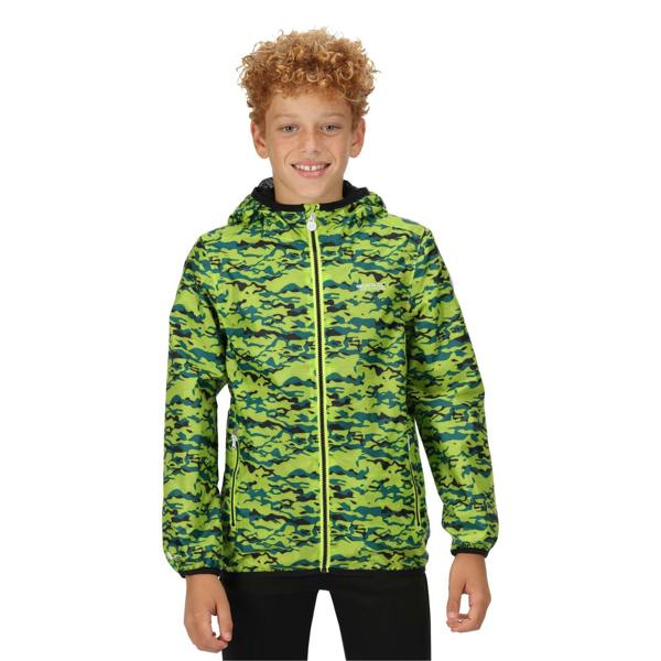 Regatta Childrens/Kids Lever Camo Packaway Waterproof Jacket - Bright Kiwi - 