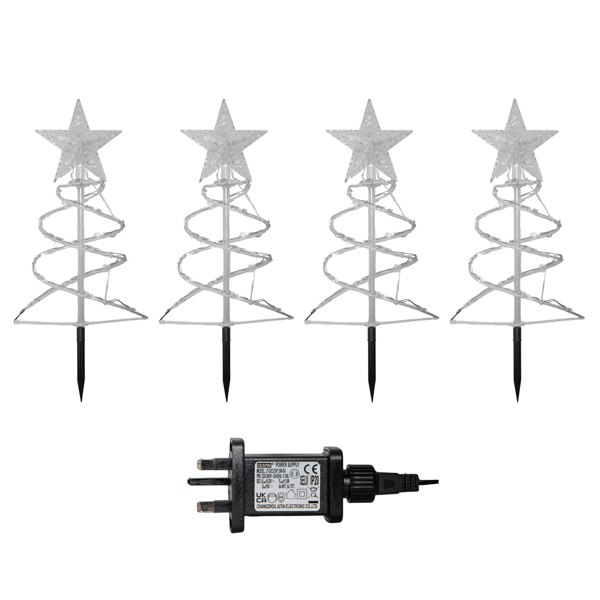 Samuel Alexander 45cm Set of 4 Light up White Spiral Christmas Tree Garden Path Lights with 100 White LEDs