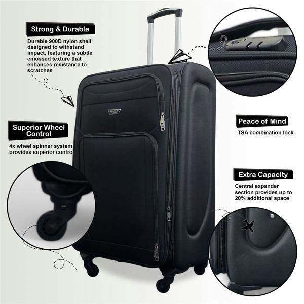Infinity Luggage Expandable Soft Shell Cabin Suitcase 50.5 x 37 x 26 cm Luggage Suitable for Easyjet, Ryanair