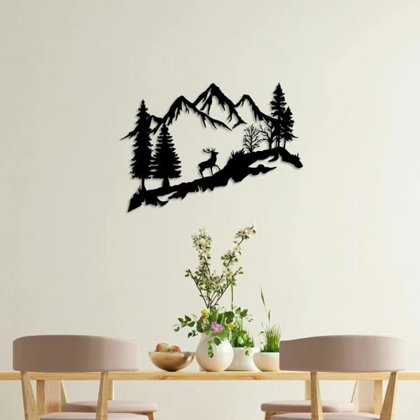 Decortie Mountain Peak and Forest Silhouette Metal Wall Decor 60 cm