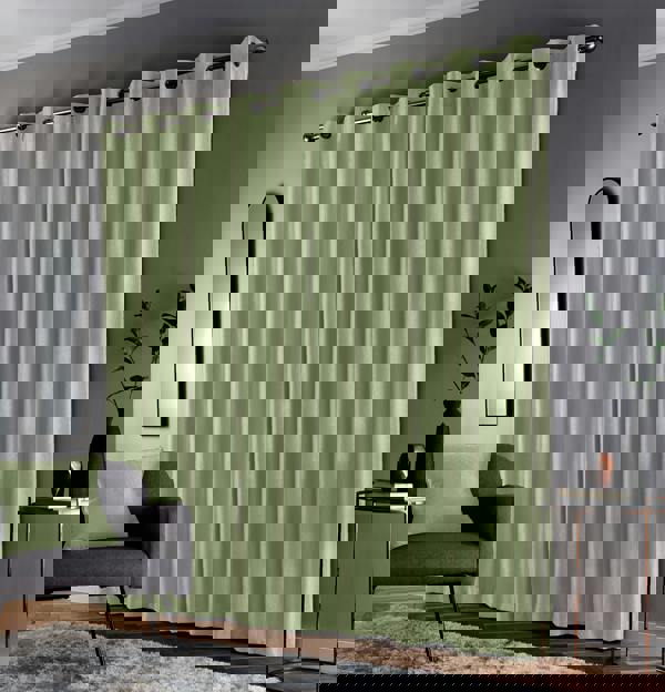Enhanced Living Green Thermal Energy Saving Eyelet Curtain With Wave Pattern - Ideal For Living Room & Bedroom