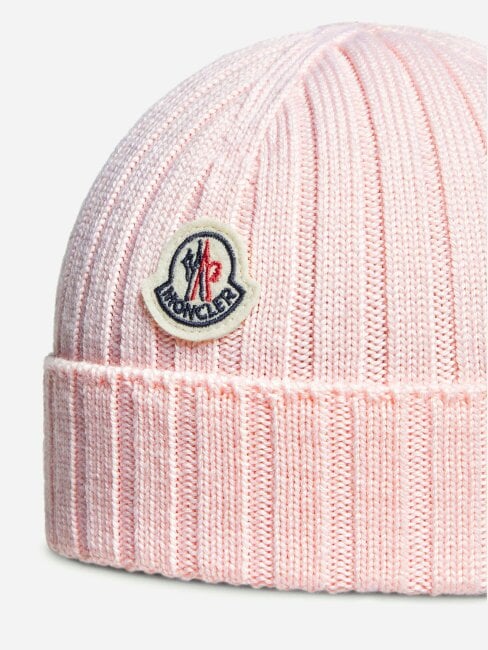 Moncler Enfant Baby Girls Wool Logo Beanie Hat in Pink